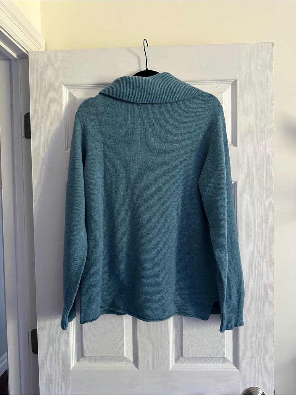 Size L Benedetta.b Women’s Teal Wool Cashmere Knit Cowl Neck Long Sleeve Sweater - Picture 4 of 9